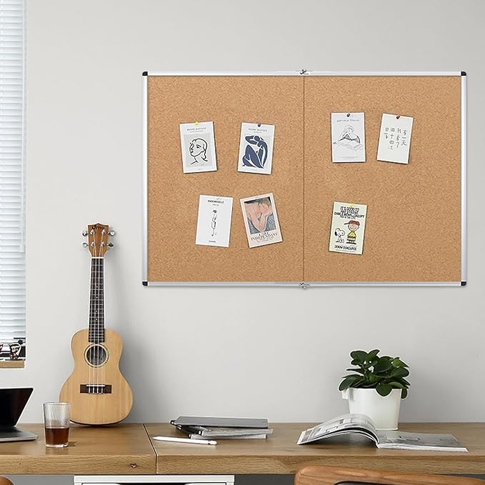 VIZ-PRO 72" x 48" Large Cork Bulletin Board, Foldable & Wall-Mounted Notice Pin Board with Silver Aluminum Frame, for School Home Office - 6' x 4' Corkboard-DeskLoop Office