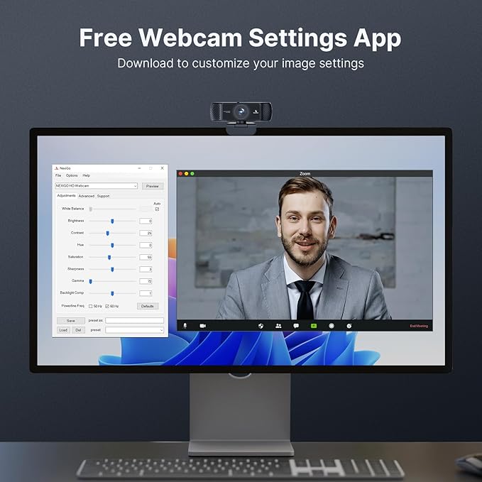 NexiGo 1080P 60FPS Webcam with Software Control and Microphone, AutoFocus, w/Privacy Cover, N680P Pro Computer Web Camera for Skype Zoom Teams, Mac PC Laptop Desktop-DeskLoop Office