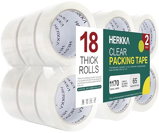 HERKKA Clear Packing Tape, 18 Rolls Heavy Duty Packaging Tape for Shipping Packaging Moving Sealing, Thicker Clear Packing Tape, 2 inches Wide, 65 Yards Per Roll, 1170 Total Yards-DeskLoop Office