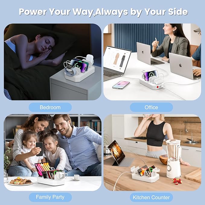 190W Fast Charging Station for Multiple DevicesใCertified Safer Chargingใ 6 Port USB Charger Station - Family Multi-Device Organizer Charging Dock Compatible with iPhone/Android/MacBook/iPad/Tablet-DeskLoop Office