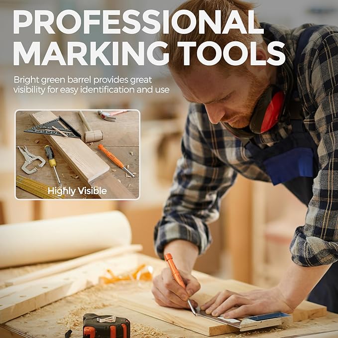 Nicpro CP3000 Carpenter Pencil with Sharpener, 2.8mm Mechanical Pencils with 19 Refill, Deep Hole Marker for Construction, Heavy Duty Woodworking Pencil, Carpenter Tools for Architect Marking (Orange)-DeskLoop Office