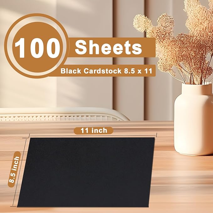 100 Sheets Black Cardstock 8.5 x 11 Printer Paper, 75lb Heavyweight Paper Card Stock for Halloween, DIY Cards Making, Birthday Decorations, Invitations, Thank You Cards-DeskLoop Office