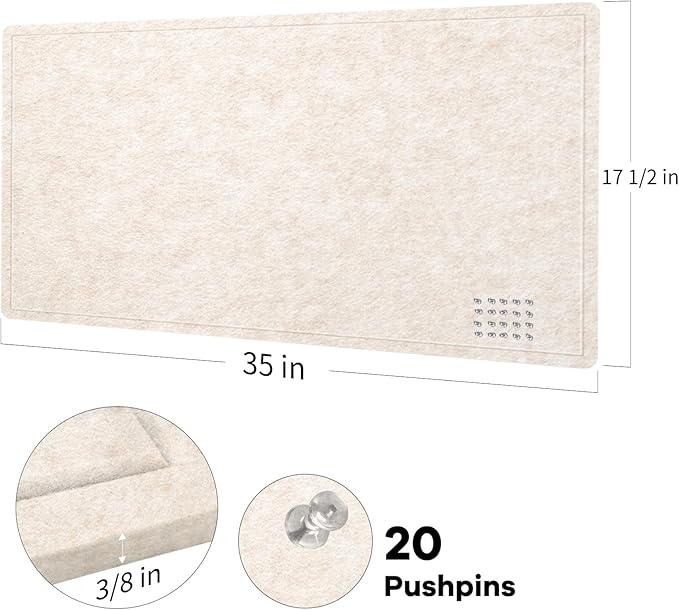 Bulletin Board, 35 x 17 1/2 Inches Felt Pin Board - Decorative Cork Alternative for Wall, Foldable Picture Self-Adhesive Vision Prayer Board With 20 Pushpins - Oatmeal-DeskLoop Office