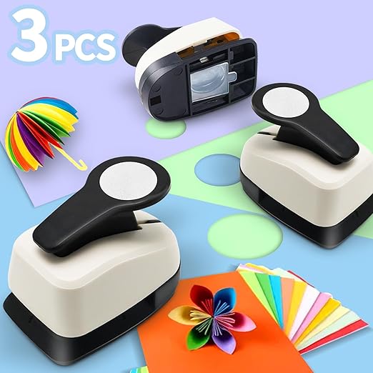 Circle Punch, Circle Hole Punch, Paper Hole Puncher, 3 PCS CirclePunch Set, 1 inch Hole PunchCircle, 5/8'' CirclePaper Punchers, 3/8'' Craft Punches, HolePuncher for Crafts, Shape Punches-DeskLoop Office