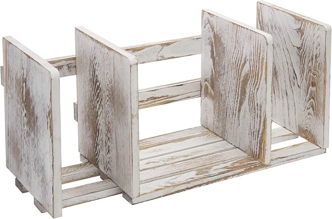 MyGift Rustic Expandable Whitewashed Wood Desktop Bookshelf/Adjustable Tabletop Book Holder Organizer Rack-DeskLoop Office