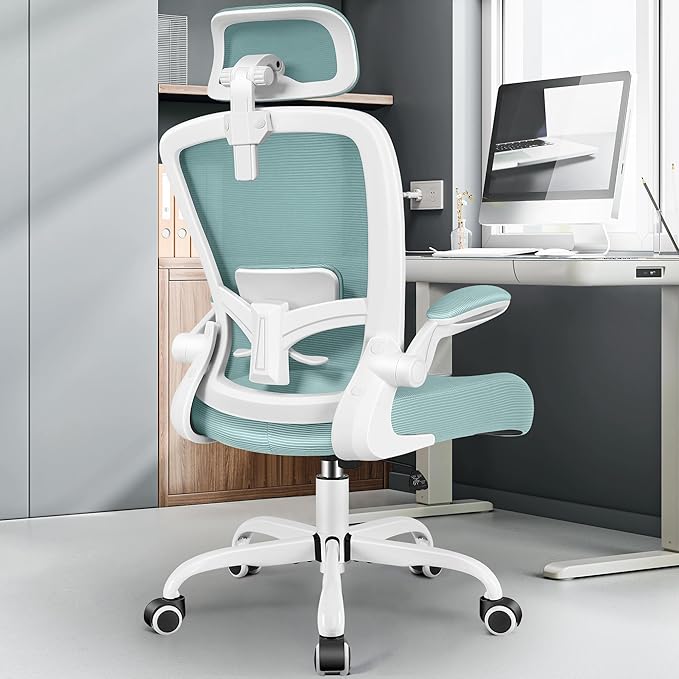 FelixKing Ergonomic Office Chair, Headrest Desk Chair Office Chair with Adjustable Lumbar Support, Home Office Swivel Task Chair with High Back and Armrest, Adjustable Height Gaming Chair(Light Blue)-DeskLoop Office