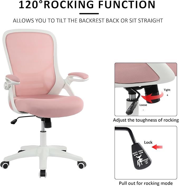 HYLONE Office Chair Ergonomic Desk Chair with Adjustable Armrests, Mesh Executive Chair, Home Office Computer Chairs for Long Hours(Pink)-DeskLoop Office