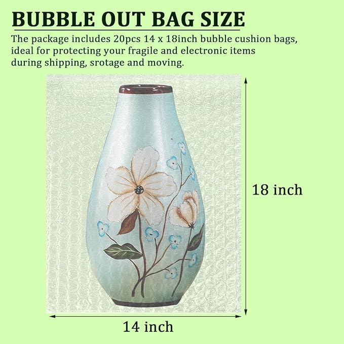 Clear Bubble Out Bags Pouches 14x18 Inch, 20 PCS Moving Supplies for Dishes, Double Walled Shockproof Bubble Cushion Wrap Bags for Storage, Shipping, Packing Supplies for Fragile Items-DeskLoop Office
