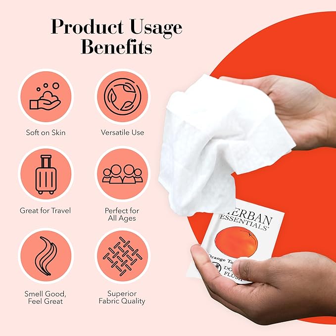 Herban Essentials - Orange Wipes & Towelettes - Essential Oil Wipes for Make Up, Hands, Face & Body - Travel Size Essentials & Toiletries - Natural, Individually Wrapped, Disposable & Moist (20 count)-DeskLoop Office