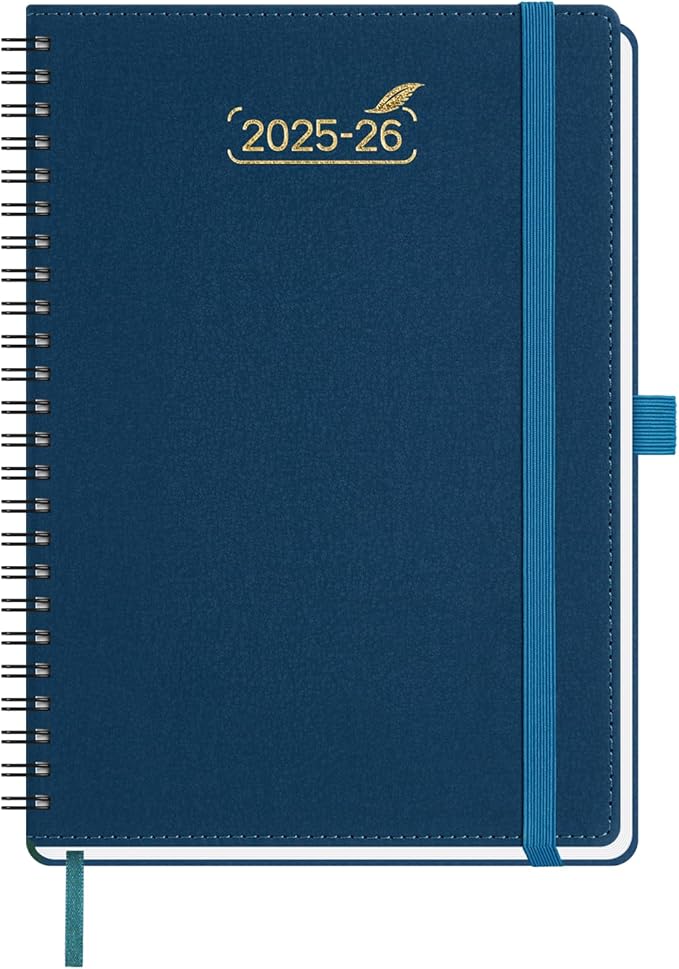 BEZEND Weekly Planner 2025-2026 with 2 Columns, 5.8" x 8.5" Academic Calendar 18 Months (Jul 25-Dec 26) Life Work Appointment Book with Monthly Tab, PU Leather Softcover Spiral - Prussian Blue-DeskLoop Office