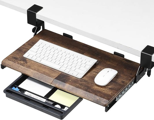ETHU Keyboard Tray Under Desk, 19.7" X 12.2" Small Size C Clamp Keyboard Drawer Under Desk, Computer Keyboard Stand Slide Pull Out, Ergonomic Keyboard Tray for Home, Office (Wood)-DeskLoop Office