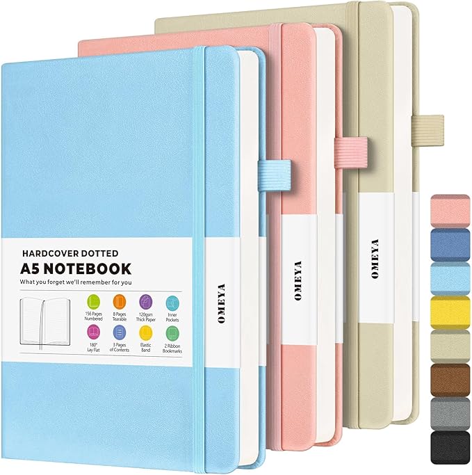 Dotted Journal Notebook 3 Pack, A5 Hardcover Notebook with 120gsm Thick Dotted Paper, Leather Journals for Women, Men, Dot Grid Notebook Journal for Writing, Notebooks for Work, School, 5.75" × 8.38"-DeskLoop Office