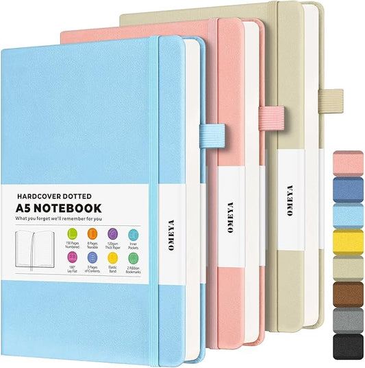 Dotted Journal Notebook 3 Pack, A5 Hardcover Notebook with 120gsm Thick Dotted Paper, Leather Journals for Women, Men, Dot Grid Notebook Journal for Writing, Notebooks for Work, School, 5.75" × 8.38"-DeskLoop Office