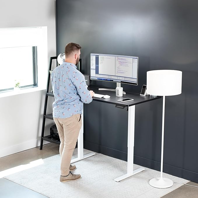 VIVO Electric 60 x 30 in Standing Desk, Memory Height Adjustment, 1B Series, Black Top White Frame, DESK-KIT-1W6B-30-DeskLoop Office