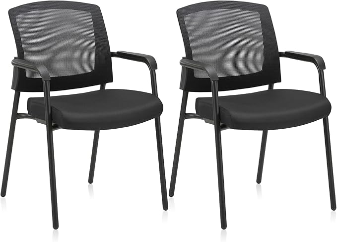 CLATINA Office Reception Guest Chair Mesh Back Stacking with Ergonomic Lumbar Support and Thickened Seat Cushion for Waiting Conference Room Black 2 Pack-DeskLoop Office