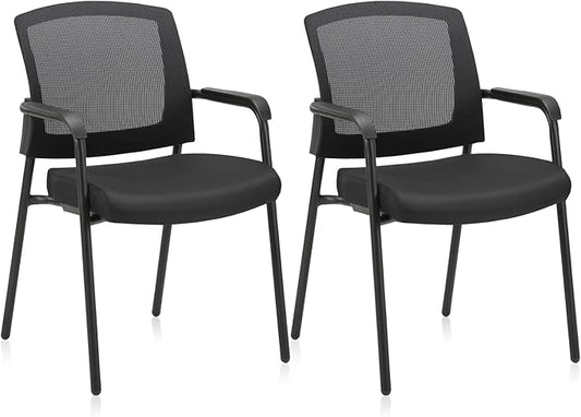 CLATINA Office Reception Guest Chair Mesh Back Stacking with Ergonomic Lumbar Support and Thickened Seat Cushion for Waiting Conference Room Black 2 Pack-DeskLoop Office