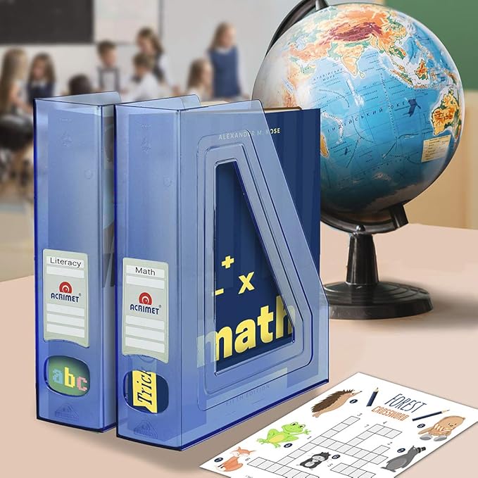 Acrimet Magazine File Holder, Durable Rack, Space-Saving Organizer (Plastic) (Clear Blue Color) (2 pack)-DeskLoop Office