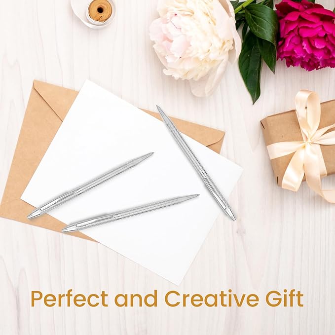 Cambond Ballpoint Pens Fancy Pens - Wedding Guest Book Metal Pen Uniform Christmas Gift Sliver Pen Black Ink 1.0mm Medium Point, 3 Pens with 3 Refills (Silver)-DeskLoop Office