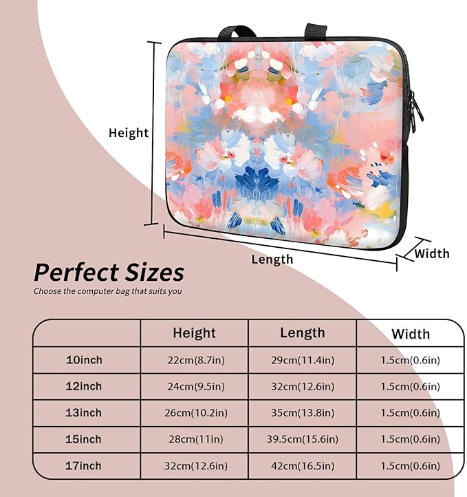 Laptop Sleeve Case Bag 15 inch, Watercolor Flowered Slim Carrying Case Durable Handbag Travel Laptop Bag for 15 inch MacBook Air M3/M2/15 Pro/Surface Laptop 7/6/5/4/3/ Dell XPS 15 Plus