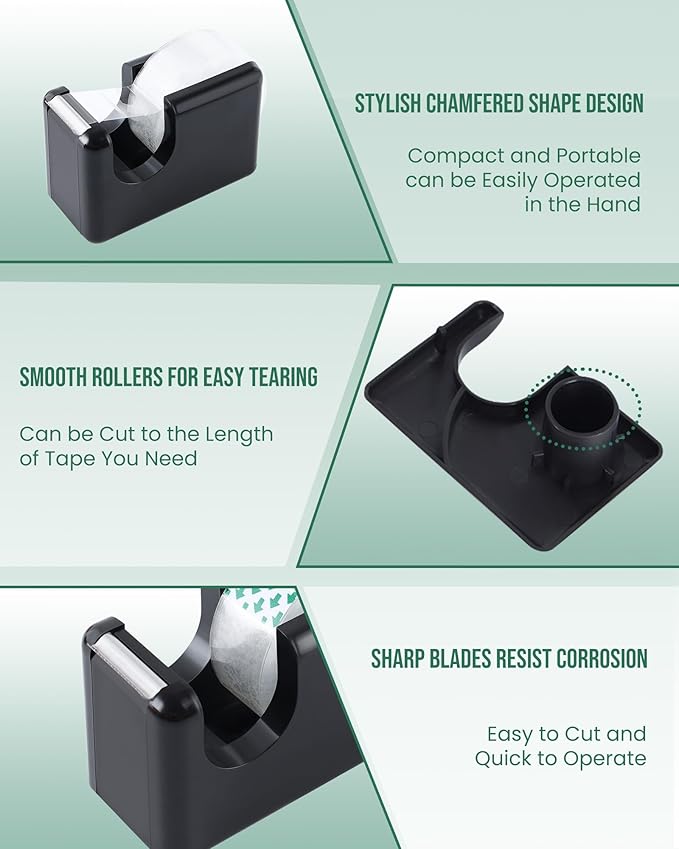 Lichamp 10 Pack Office Desktop Tape Dispenser Includes 10 Rolls of 1 Inch Core Tapes 3/4 in x 1000 in, Red and Black Desk Tape Dispensers Non-Skid Base, Great for School, Office and Home-DeskLoop Office