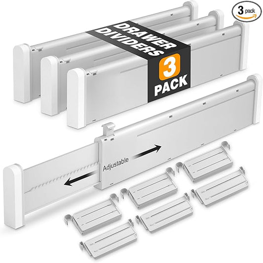 HiYZ Expandable Drawer Dividers with Inserts - Adjustable Drawer Organizers Separators for Kitchen, Bedroom, Dresser, Office, 3 Long Dividers(12.6-22.8 IN) with 6 Inserts(3.9-7.1 IN) - Gray-DeskLoop Office