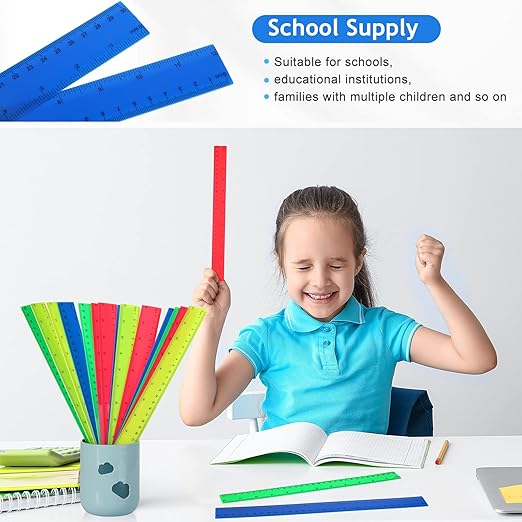 Zonon 500 Pcs 12 Inch Plastic Ruler Assorted Colors Rulers with Centimeters Millimeter and Inches Shatterproof Straightedge Bulk for Classroom School Home Office Kids-DeskLoop Office