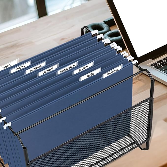 HERKKA Hanging File Folders, 60 Pack Reinforced Letter Size Hanging Folders, Designed for Bulky Files, Filing Cabinet, 1/5-Cut Adjustable Tabs (Blue)-DeskLoop Office