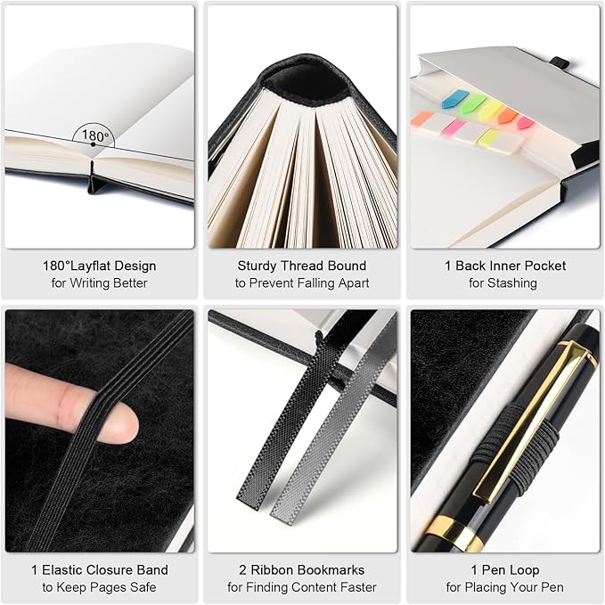 Graph Paper Notebook, 312 Numbered Pages B5 Hardcover Leather Journal, 100gsm No Bleed Grid Paper Notebook with Index Pages, Grid Notebook for Graphing Notes Math, 7.6'' X 10'', Black-DeskLoop Office