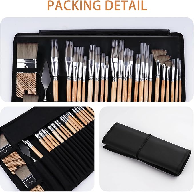 Fuumuui 26pcs Paint Brushes, Professional Acrylic Paint Brush Set Artists Complete Range of Sizes with Upgraded Short Handle Wide Flat & Palette Knife for Acrylic, Oil, Watercolor, Gouache-DeskLoop Office