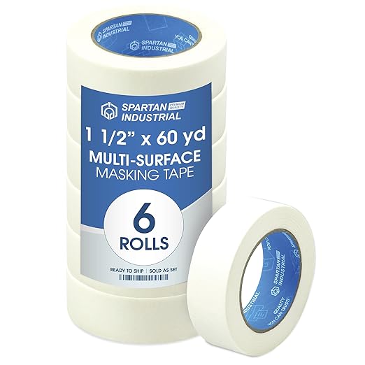 Spartan Industrial - 1.5" X 60 yd Masking Tape for Construction, Painting, Crafts, and More - 6 Rolls of Removable Tape, 5.5 Mil-DeskLoop Office