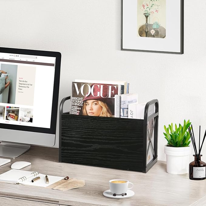 YINMIT Magazine Holder, Magazine Rack Floor, Magazine Storage Basket, Folder Organizer Bin for Books, Newspapers, Tablets (Black)-DeskLoop Office