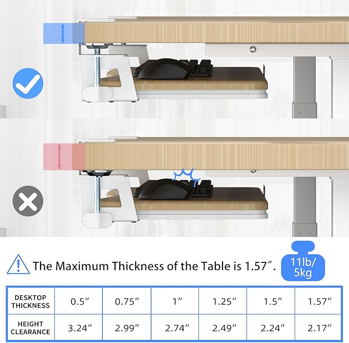 suptek Large Keyboard Tray Under Desk Pull Out with C Clamp Mount, Keyboard & Mouse Tray, 34 (38 Including Clamps) x 11.8 inch Slide-Out Platform Computer Drawer for Typing, Light Wood, DSF1LQM-DeskLoop Office