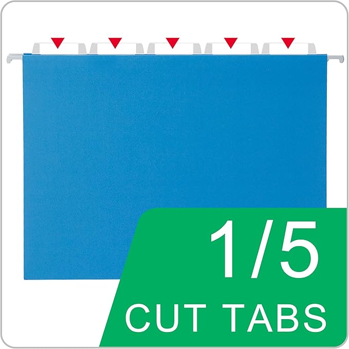25 Packs Hanging File Folders,Blue Letter Size File Folder,Designed for Bulky Files,Filing Cabinet,1/5 Adjustable Cut Tabs for Office,School,Home-DeskLoop Office