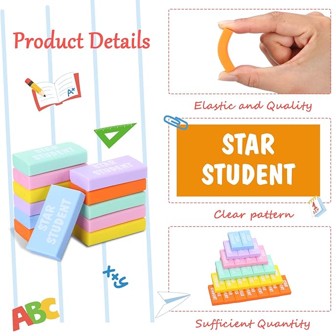 100 Pcs Star Student Erasers Bulk for Kids Back to School Pencil Erasers Fun Inspirational School Supplies for Students Classroom Office Teacher Award Gifts-DeskLoop Office