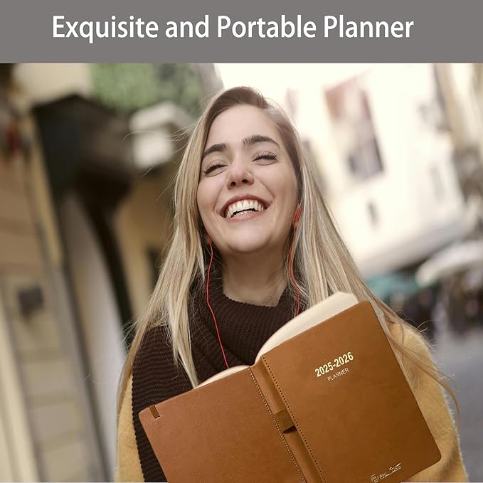 Daily Planner 2025-2026, One Page Per Day, Academic Calendar (July 2025 - June 2026), Appointment Book with Time Slots and Monthly Tabs, 5.7" x 8.25", Pocket, Leather Cove (Lake Green)-DeskLoop Office