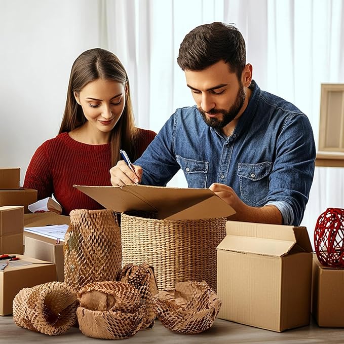 Honeycomb Packing Paper 15" Width X 200 FT for Moving Glass Dishes Recyclable Wrapping Paper Bubble Wrap Packing Material for Shipping Fragile Items Shipping Filler with 20 Fragile Stickers-DeskLoop Office