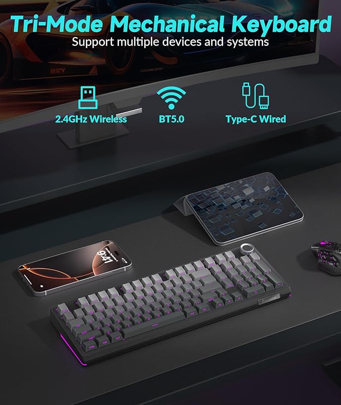KI99 Pro 96% Wireless Mechanical Keyboard, RGB Gaming Keyboard, Hot-Swappable Pre-Lubed Switches, Gasket Structure Creamy Keyboards for Gamer/PC/Laptop (Black)-DeskLoop Office