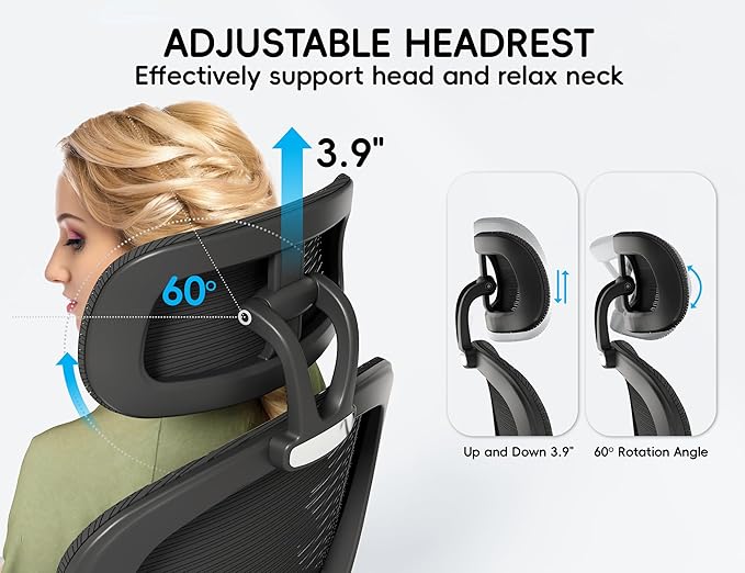 TRALT Office Chair - Ergonomic Office Chair with Back Support, Computer Chair - Home Office Desk Chairs, 330lbs Wide Seat Big and Tall Office Chairs with Headrest, Comfy Desk Chairs (Black)-DeskLoop Office