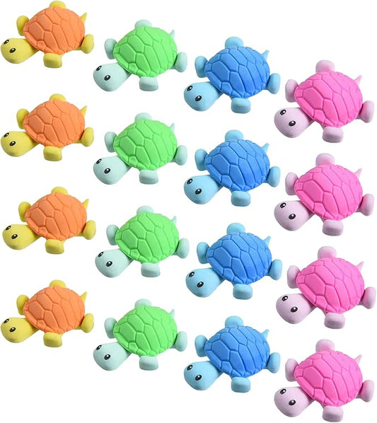 16 Pcs Cute Turtle Pencil Erasers for Kids, Novelty Rubber Turtle Desk Pet Erasers for Classroom Favors Party Supplies-DeskLoop Office