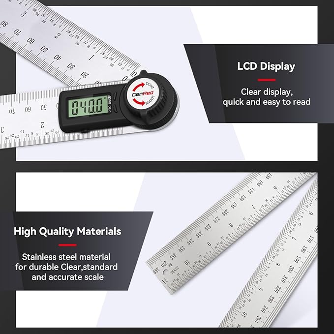 GemRed 82305 Digital Angle Finder Protractor (Stainless steel 300mm)-DeskLoop Office