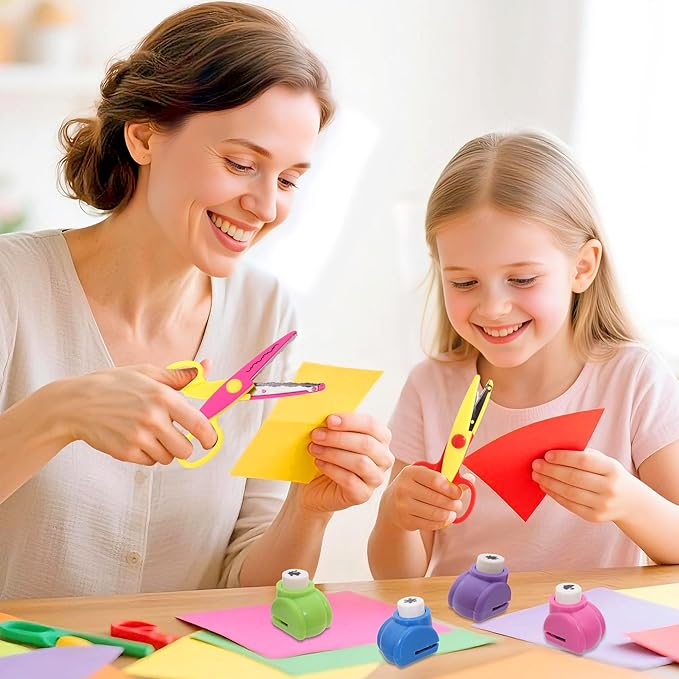 12 PCS Craft Scissors Decorative Edge, 12 PCS Small Hole Punch Shapes, 90 Sheets Colorful Origami, Kids Adults Craft Kit for DIY Crafts, Scrapbooking, Card Making, School Supplies-DeskLoop Office