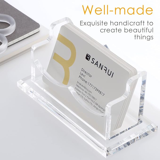 SANRUI Clear Horizontal Business Card Holder Stand for Desk, Acrylic Desktop Display Name Cards Holders Organizer Storage Rack,for Exhibition, Home , Office ,1 Tier 1 Pocket , 60 Card Capacity-DeskLoop Office