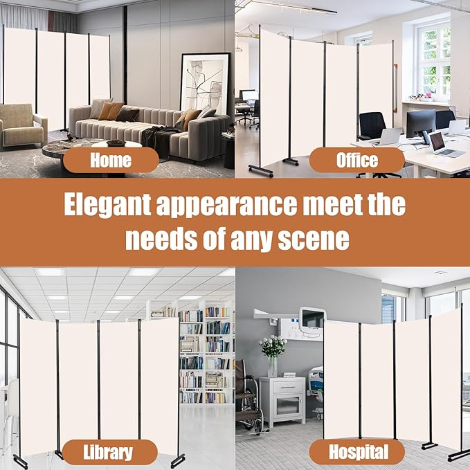Room Divider Portable 88'' Partition Room Dividers and Folding Privacy Screens 4 Panel Wall Divider for Room Separation,Freestanding Fabric Room Divider Panel with Wheels for Home Office Hospital