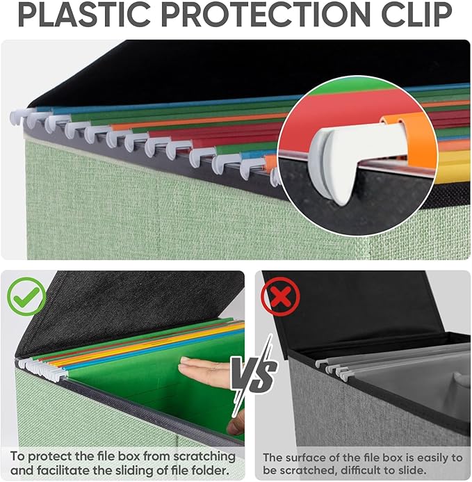 BALEINE File Organizer Box with Lid, Collapsible File Folder Organizer with Plastic Slide, Hanging File Folder Box for Office Document Storage (1 Pack, Green)-DeskLoop Office