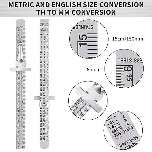 6 Inch 15 cm Pocket Ruler Flexible Precision Stainless Steel Ruler with Detachable Clips Stainless Steel Pocket Clip Scale Gauge Metric British System(2 Pieces)-DeskLoop Office