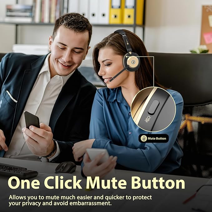 Earbay Wireless Headset with Mic for Work, Bluetooth Headset V5.3, AI Noise Cancelling Mic & 2.4G USB Dongle, 50 Hrs Work Time Wireless Headphones with Mic Mute for Work from Home/Call Center/Teams-DeskLoop Office