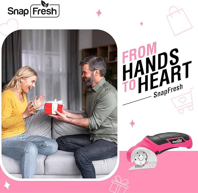 SnapFresh Cordless Electric Scissors- 4V Mini Cardboard Cutter for Boxes, Carpet, Paper – Rotary Cutter for DIY Projects, Safety Box Cutter with Battery & Type-C Cable(Hot Pink)-DeskLoop Office