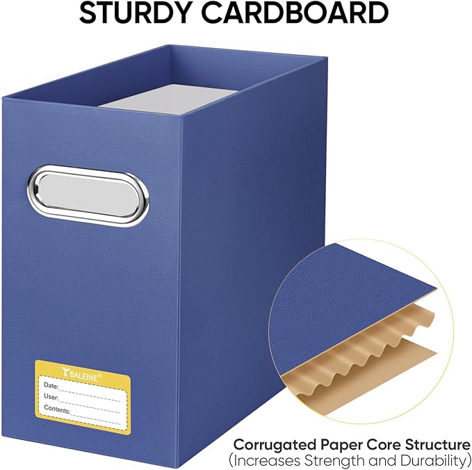 BALEINE File Organizer Box, Cardboard File Folder Organizer with Handle for Letter Size, Portable Collapsible Hanging Filing Box for Home Office Document Storage (4 Pack, Navy)-DeskLoop Office