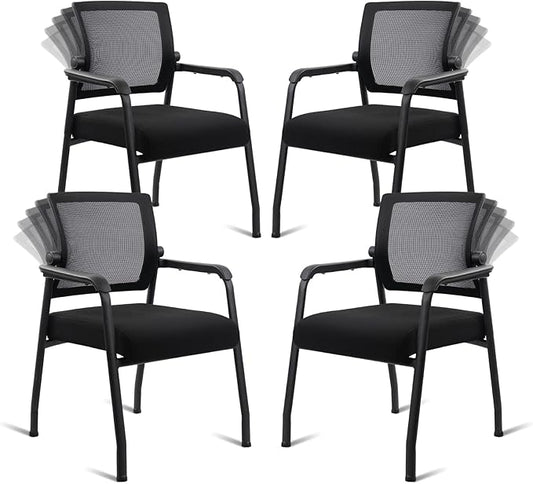 Desk Chair No Wheels with Adjustable Mesh Backrest, Arm Chair with Ergonomic Lumbar Support and Thickened Seats Cushion, Waiting Room Chairs for Office School Church Guest Reception, 4PACK-DeskLoop Office