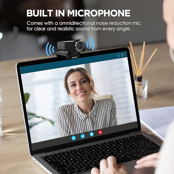 AUSDOM AW635 HD 1080p Webcam with Microphone, Plug & Play USB Streaming Webcam 60° Wide Angle with Low Light Correction for PC Mac Computer Laptop Online Class Zoom Webex Skype Google Meet Teams-DeskLoop Office